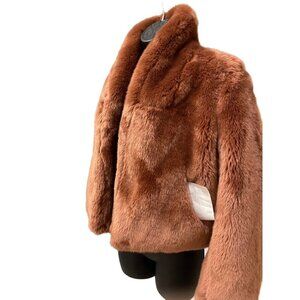 OBEY Teddy jacket brown size small  19' long so soft warm cosy comfy
